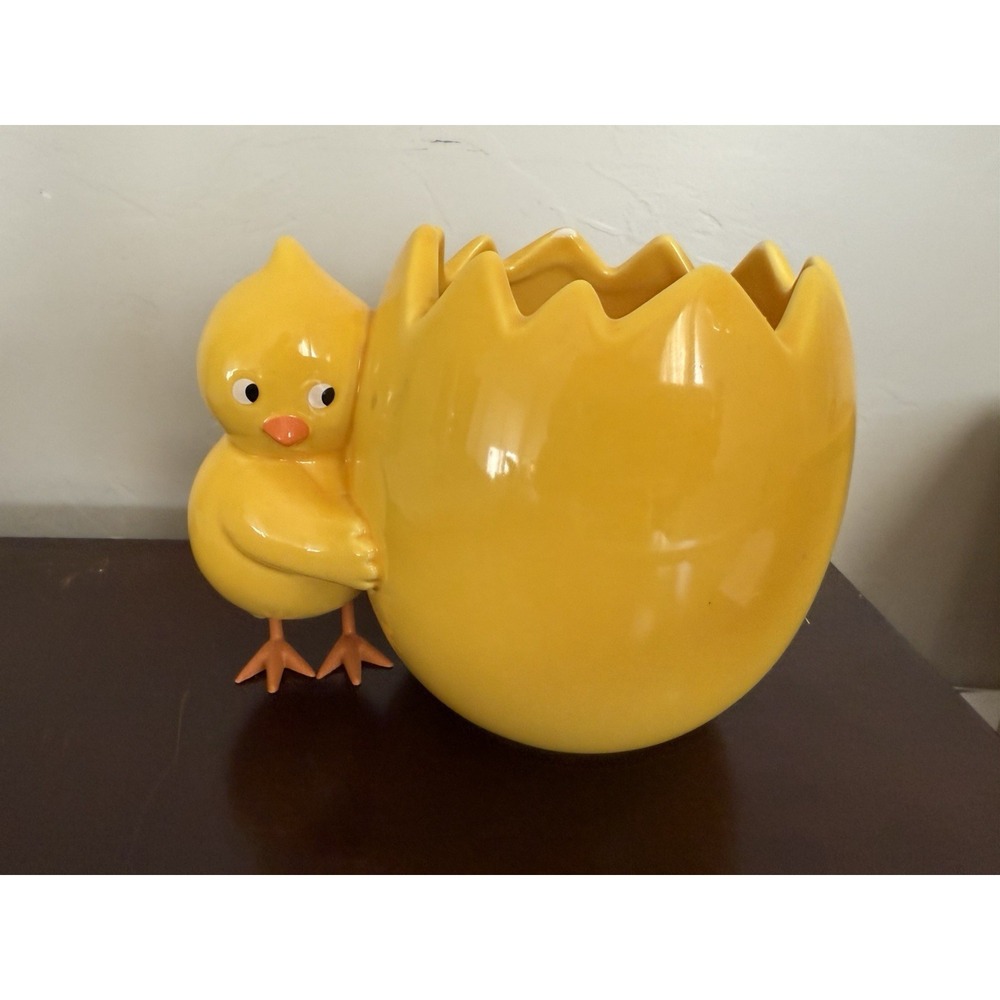 Vintage Teleflora Gift‎ Yellow Chick Hugging Cracked Egg Vase/Planter/Candy Dish